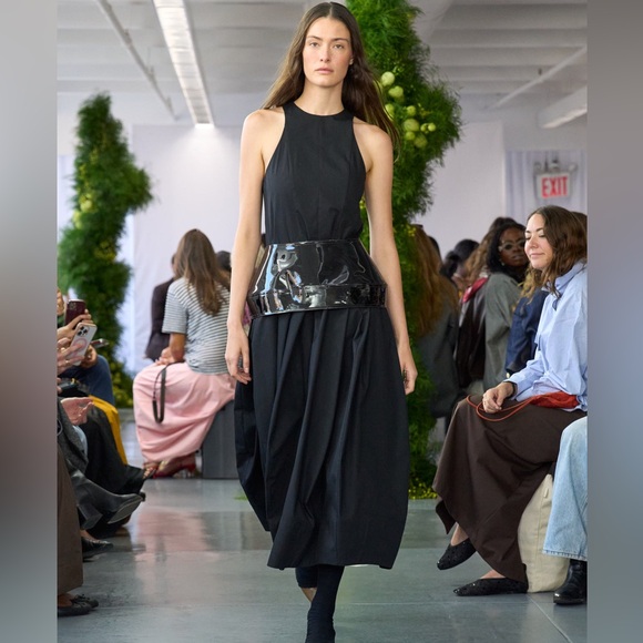 Tibi Compact Eco Poplin Pinched Pleat Dress - Picture 2 of 9